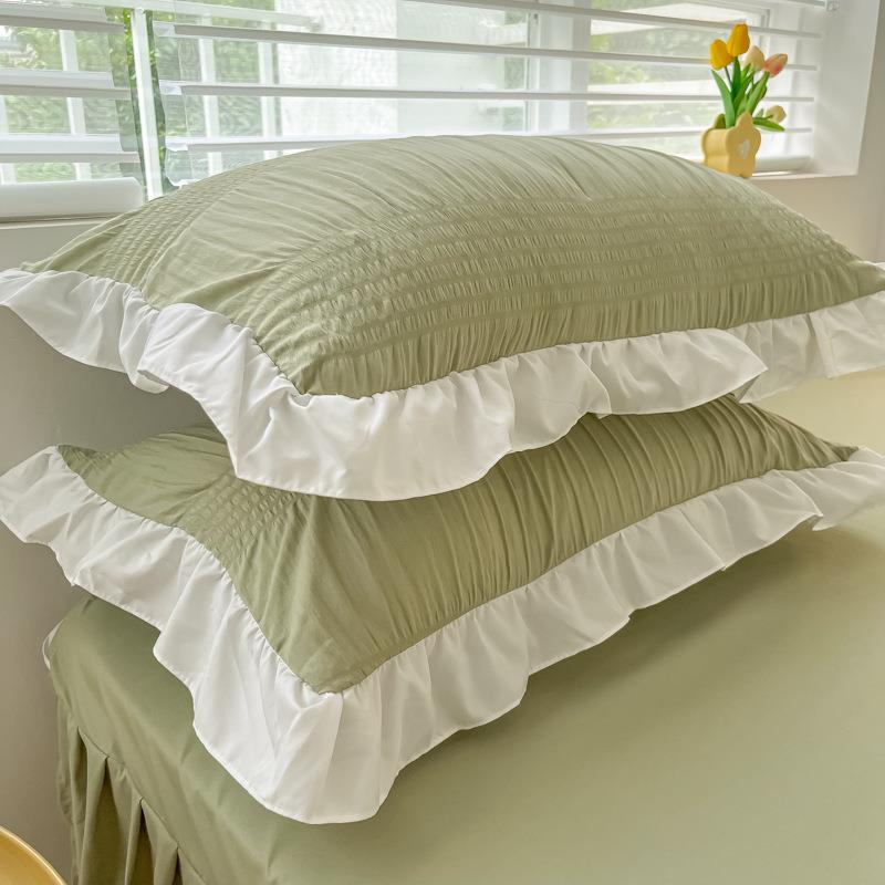 公主风床裙三件套花边单床罩纯色水洗棉床单四季爆款外贸热销