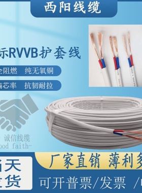 平行线纯铜RVVB2芯0.50.7511.52.5平软线多股源线白色护套线
