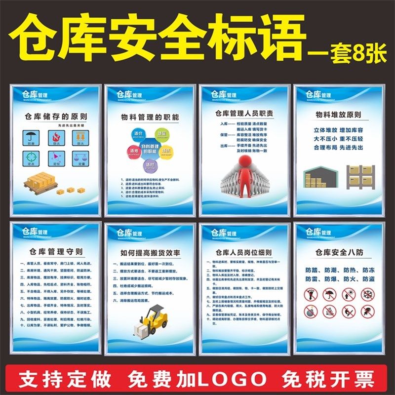 仓库管理标识物料标准化仓库八防仓储人员岗位职责制度牌kt板定制