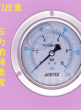 轴向带边 抗震 防震 油压 液压 耐震压力表YN100ZT 10bar G1/2