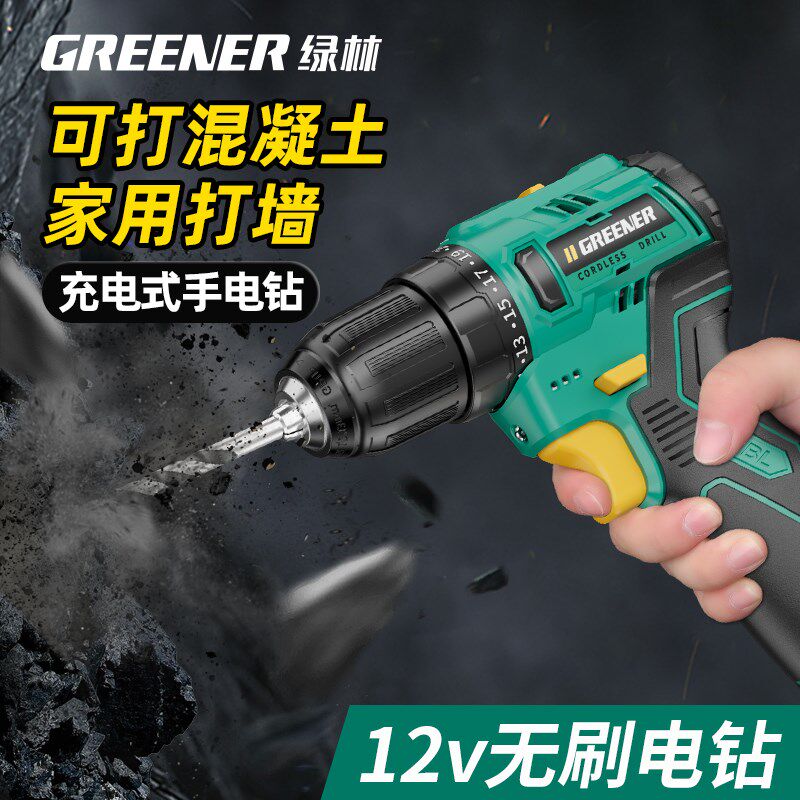 绿林手电钻锂电家用小型手枪钻电动螺丝刀多功能充电打孔打墙工具