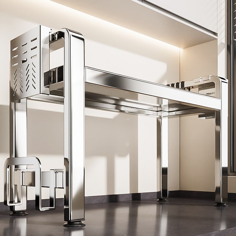 304不锈钢微波炉厨房置物架台面多功能烤箱支架可伸缩电器收纳层