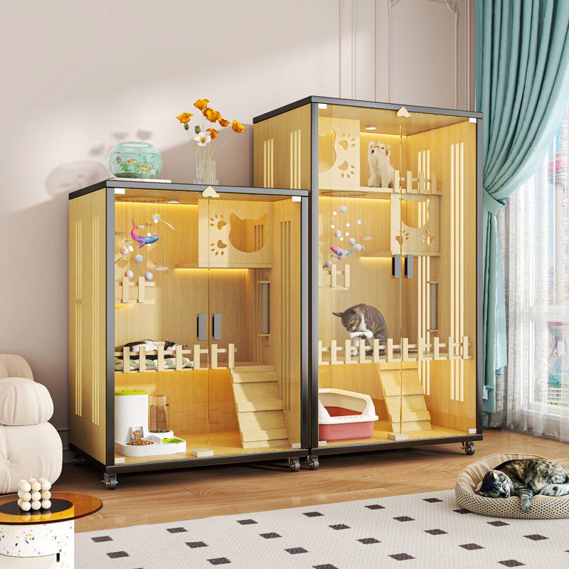 家用室内猫窝实木猫别墅超大自由空间猫咪笼子带厕所一体猫屋猫柜