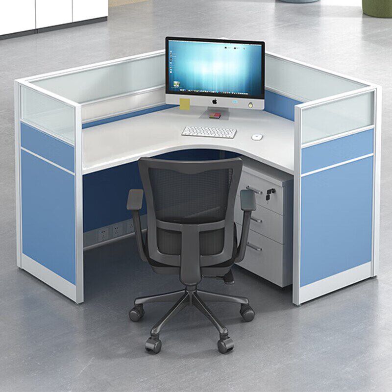 简约屏风办公桌职员办公桌员工桌工作位单人位含柜子含椅子键盘托