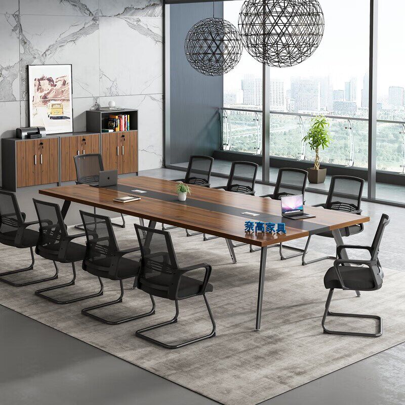 简约钢架会议桌办公室长桌简约现代板式培训办公桌椅八字脚会议桌