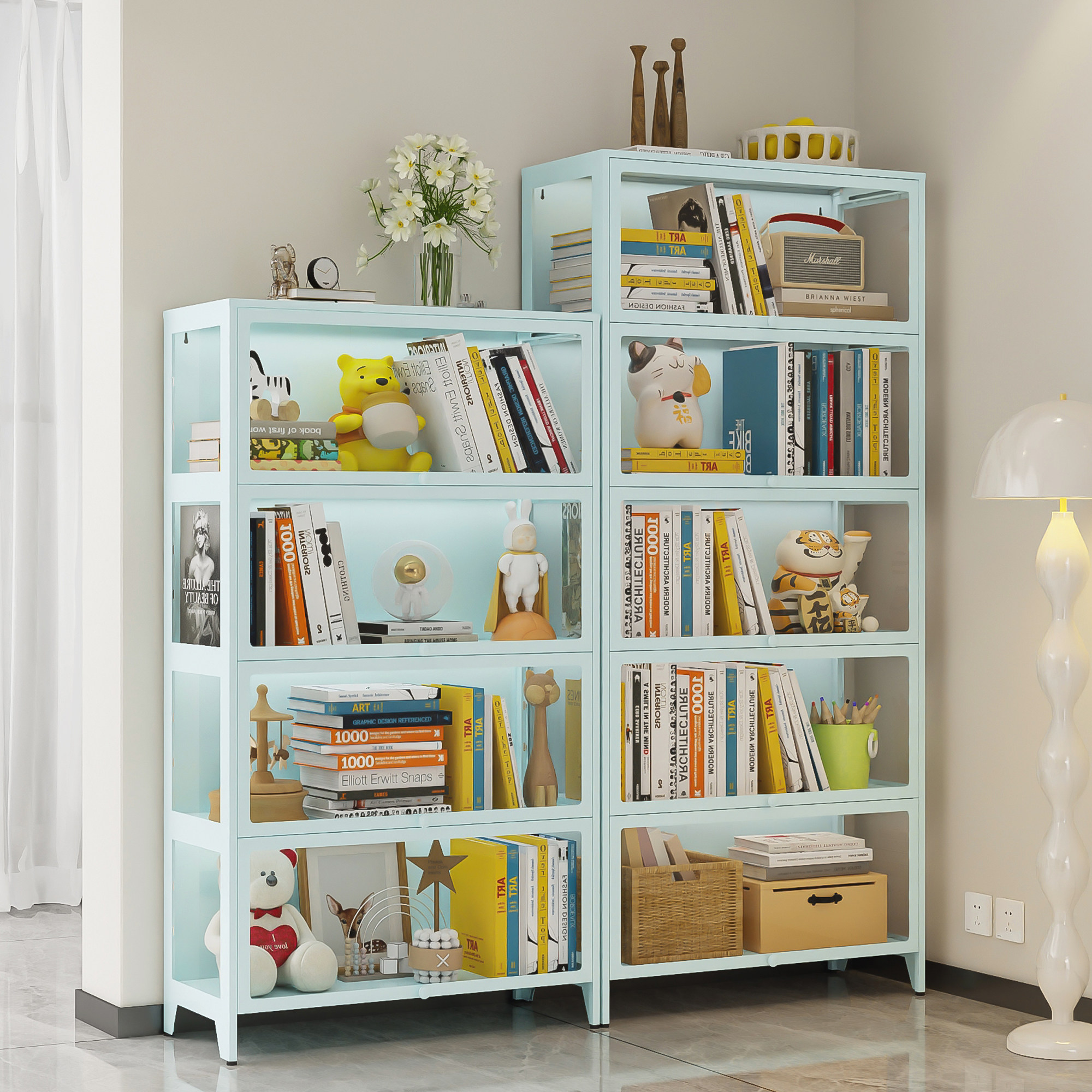 波丽美书柜痛柜蓝色玻璃展示柜手办乐高家用展示架收纳透明陈列柜,农机/农具/农膜,排灌设备,淘宝优惠券,粉丝福利购,淘宝优惠卷