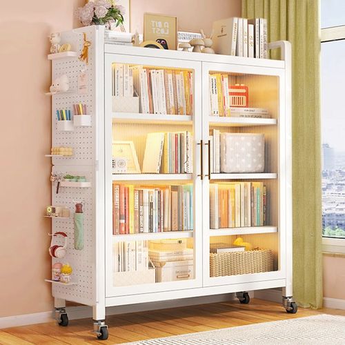 钢制书柜带门厨房收纳柜防尘客厅铁艺展示柜多层落地置物架书架子