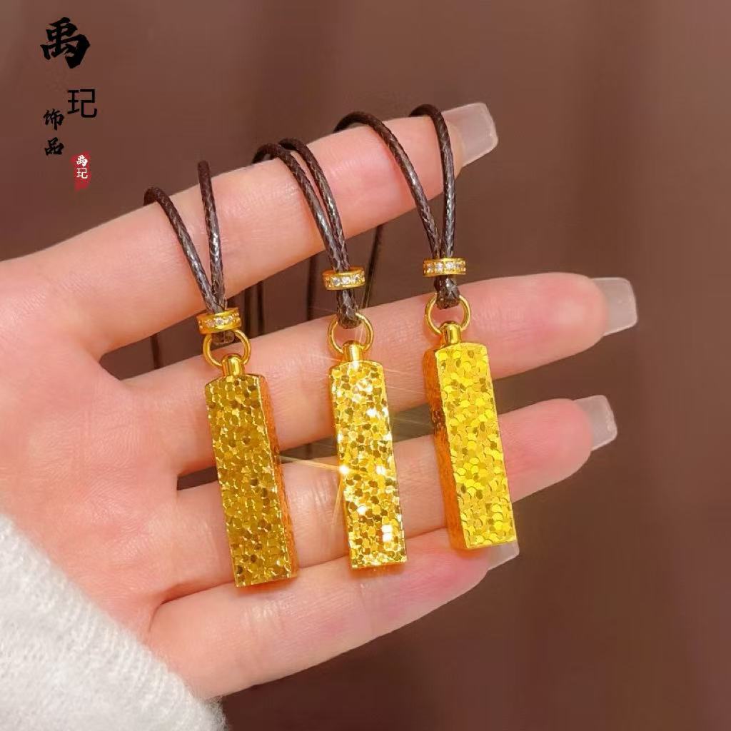 【25新款碎冰冰】四方来财吊坠项链、女实心小方砖挂坠项链TD06