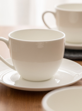 纯白色骨瓷简约咖啡杯碟套装卡布奇诺陶瓷下午茶杯Q子定制logo文