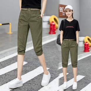 马裤 女薄款 脚中裤 松紧腰学生小裤 休闲裤 大码 韩版 束脚裤 七分裤 夏季