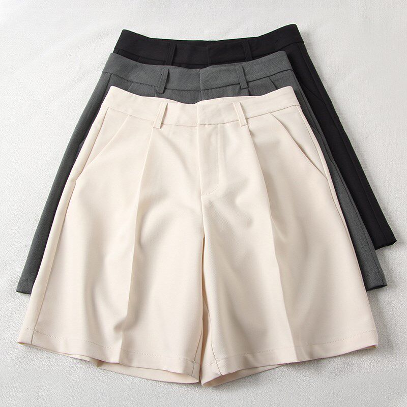 百搭通勤!工厂女装夏季薄款灰色西装短裤宽松显瘦阔腿裤休闲中裤