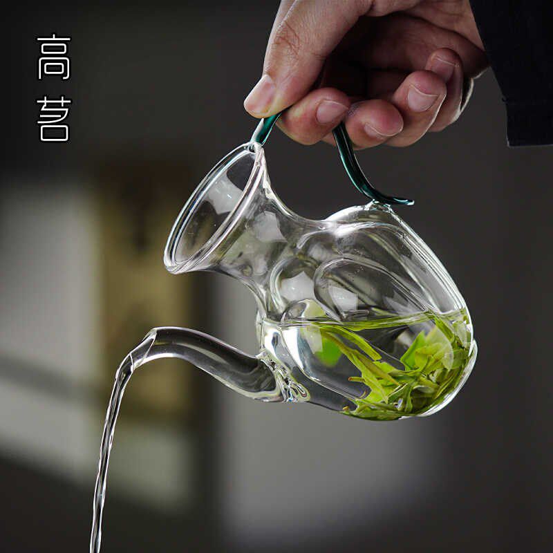 夏天绿茶泡茶f壶中式仿宋莲花耐热玻璃执壶冲泡壶带过滤泡茶器