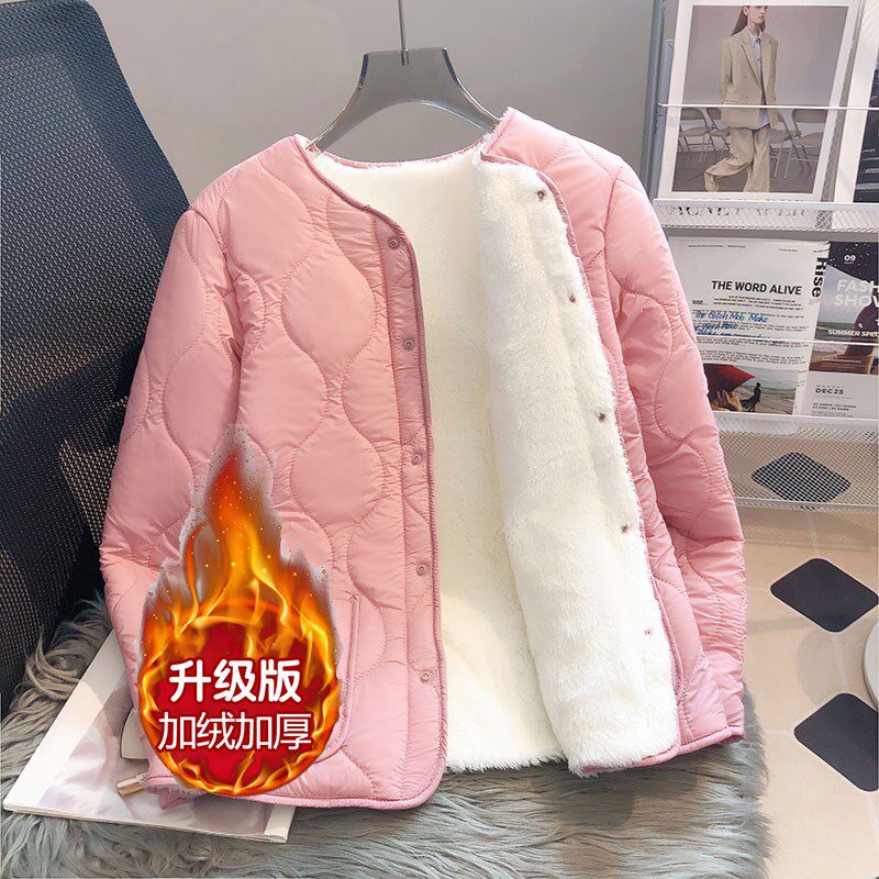 小棉袄女加绒加厚内胆棉衣冬季新款保暖羽绒棉服打底工作服短外套