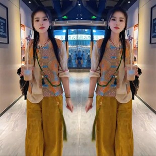 新中式复古提花气质国风超好看套装女春秋季马甲小衫裤子三件套潮