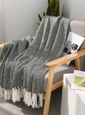 样板房间装饰毯现代绿白色床尾巾搭毯客厅M沙发床搭酒店民宿软装