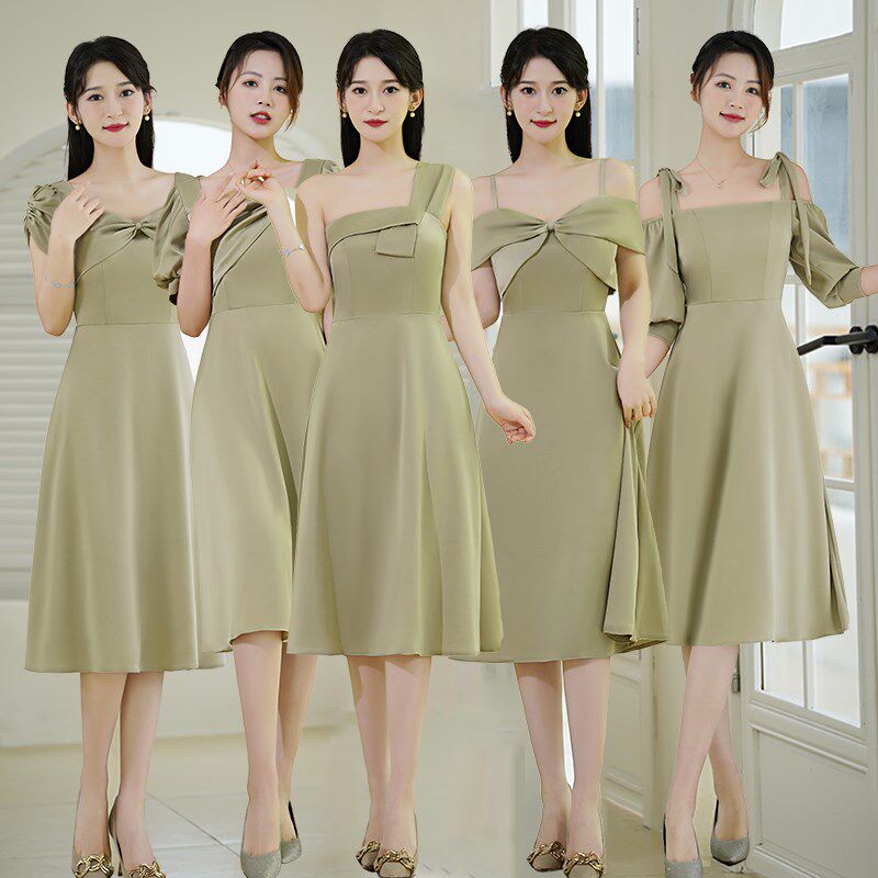 伴娘服2024新款姐妹团长裙平时可穿高级中长大码缎面礼服女春夏