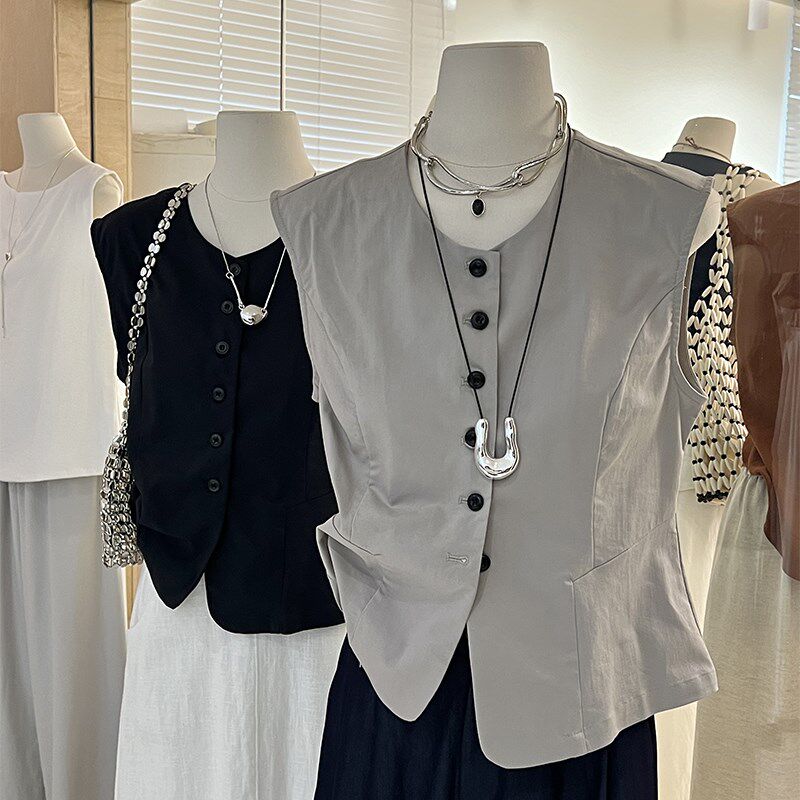 马甲背心女夏外穿气质通勤风设计感别致棉质宽松显瘦坎肩无袖上衣