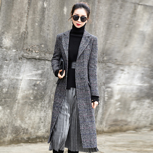 大衣女2021秋冬新款毛呢格子外套女中长款修身显瘦过膝高级感大衣