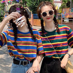 闺蜜夏装 上衣少女大童短袖 半身长裙短裙子 搭配阔腿牛仔背带短裤