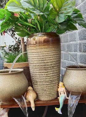鱼缸循环瀑d布造型流水陶罐新居乔迁庭院造景增氧过滤流水摆件