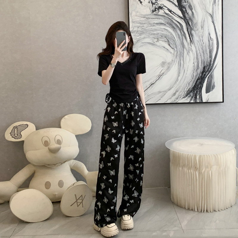 欧货运动休闲套装女夏季宽松时尚减龄网红炸街短袖阔腿裤两件套