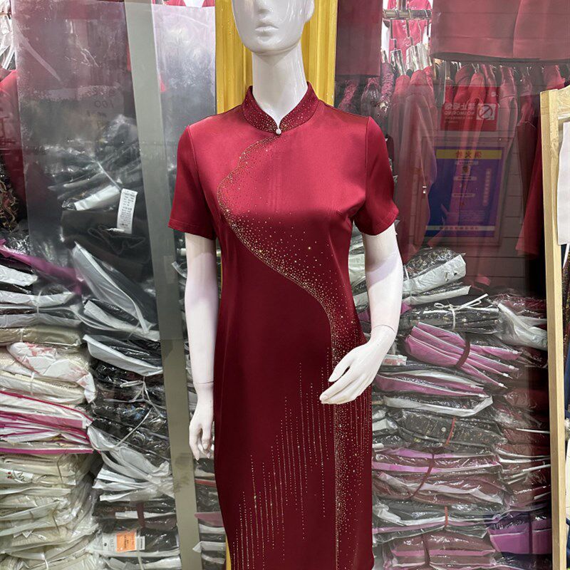 高贵简约气质婚礼妈妈装夏季中式改良醋酸旗袍连衣裙喜婆婆婚宴装