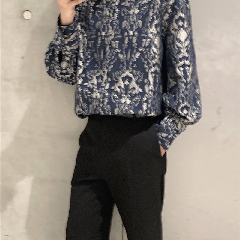 阿茶与阿古【青瓷之花】新中式提花衬衫男款秋季高级感休闲衬衣