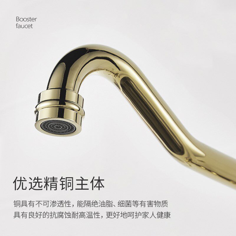 法式复古水龙头全铜欧式金色双把单孔水龙头厨房水槽洗菜盆带喷枪