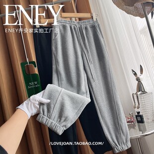 春秋款 设计感锥形系带灰色休闲卫裤 直筒束脚 胖妹福音 自留显瘦