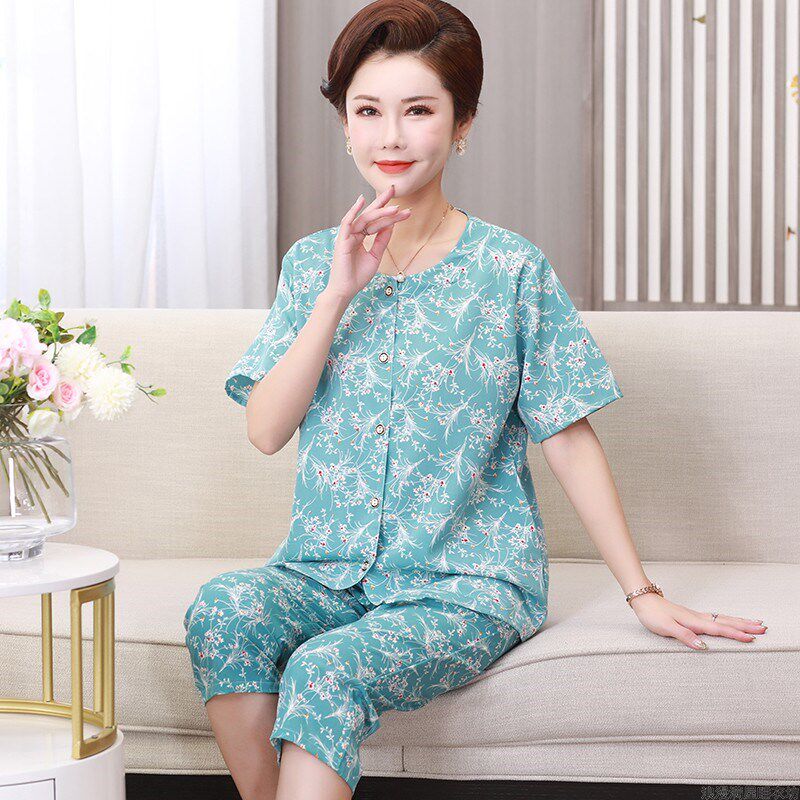 妈妈装夏装套装两件套中老年女装短袖上衣老年人奶奶装衣服老太太