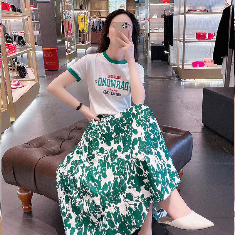 时尚套装女2021年夏季新款连衣裙两件套T恤+半身裙套装裙收腰显瘦
