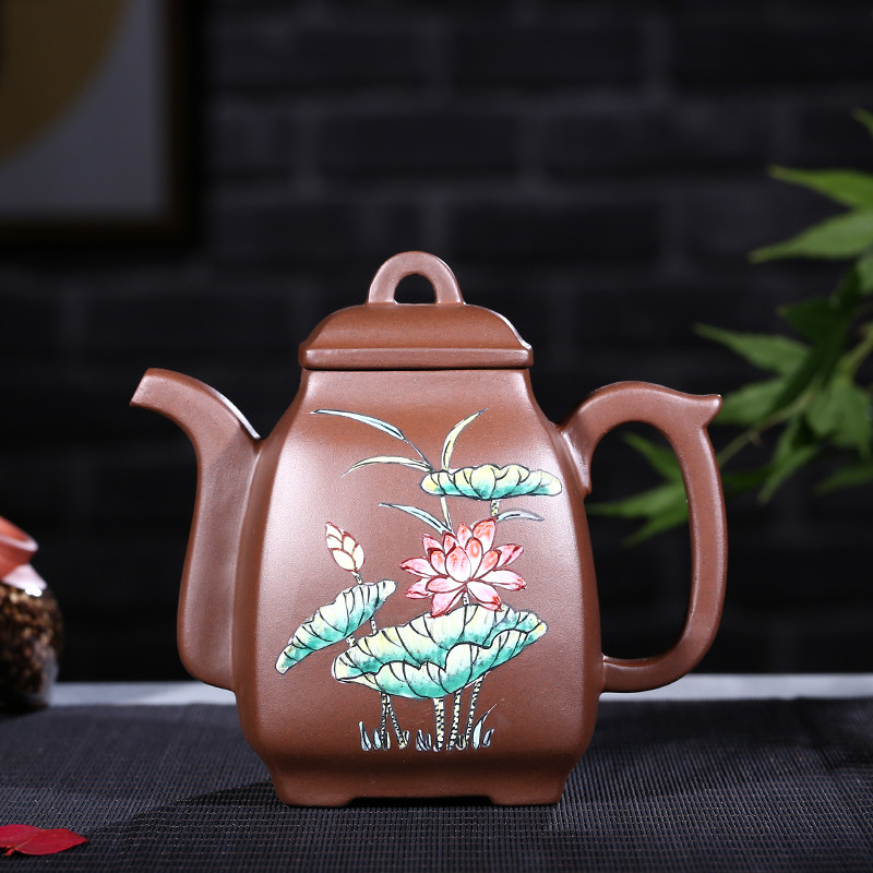 新品 手工原矿紫砂壶 高四方壶 釉彩手工壶 大四方(410毫升)