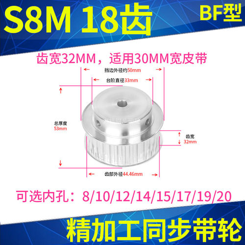 S8M18齿同步轮B齿宽32内孔8 10 12 14 15 17 19 20同步带轮S8M300