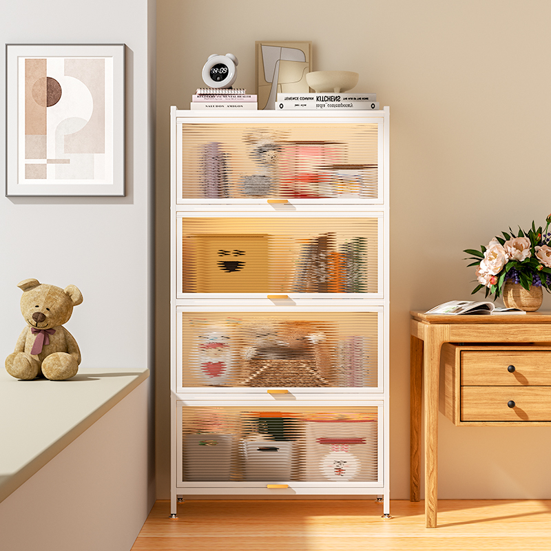 钢制书架带门防尘置物架儿童多层落地铁艺书柜家用客厅收纳储物柜