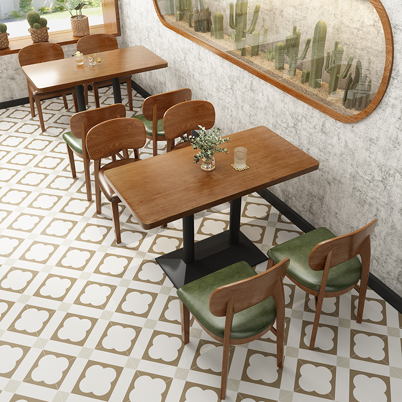 复古咖啡厅桌椅组合小吃奶茶店面馆小桌子西餐厅实木餐椅餐饮家具