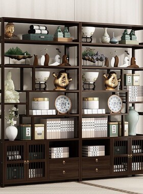 博古架新中式多宝阁多层书柜客厅多层家具茶叶隔断置物展示柜背景