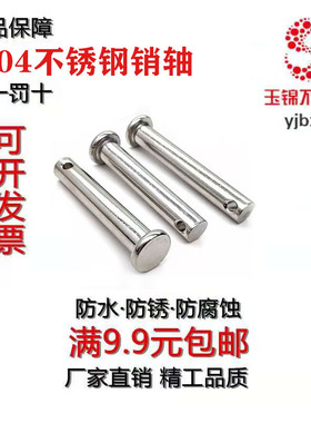 304不锈钢销轴平头带孔销插销定位销钉圆柱销子M3M4M5M6M8M10mm