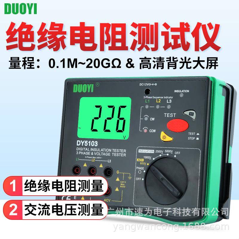 DY5103绝缘电阻多功能测试仪高电压数字表5000V双供电可充电
