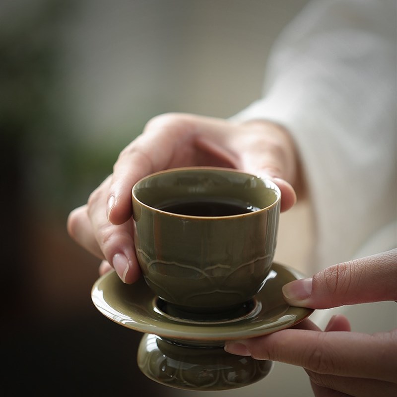 宋韵青瓷温酒器执壶小号秘色瓷z茶杯茶盏越窑茶托主人杯品茗杯酒