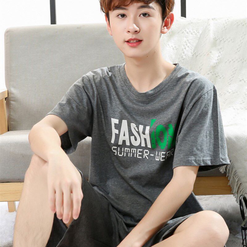 青少年睡衣男夏季纯棉薄款圆领短袖大童男孩初中生男童家居服套装