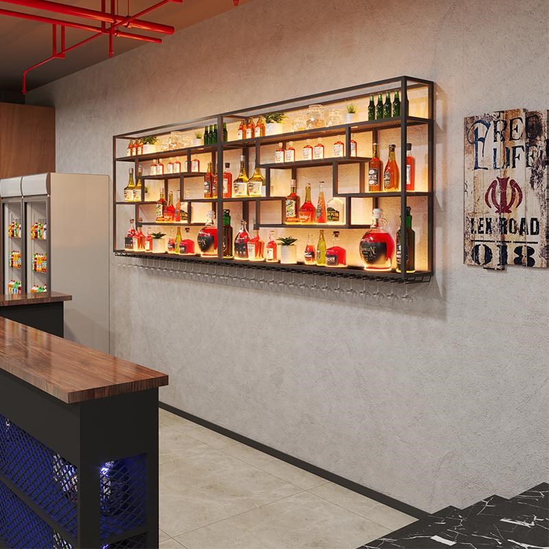 酒架置物架壁挂红酒展o示柜酒吧吧台酒柜墙上挂杯餐厅饭店铁艺定