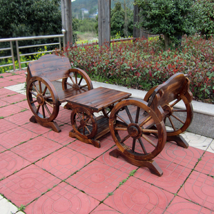 阳台户外庭院木制酒吧桌椅椅子茶几组合花园碳化实W木单人车轮桌
