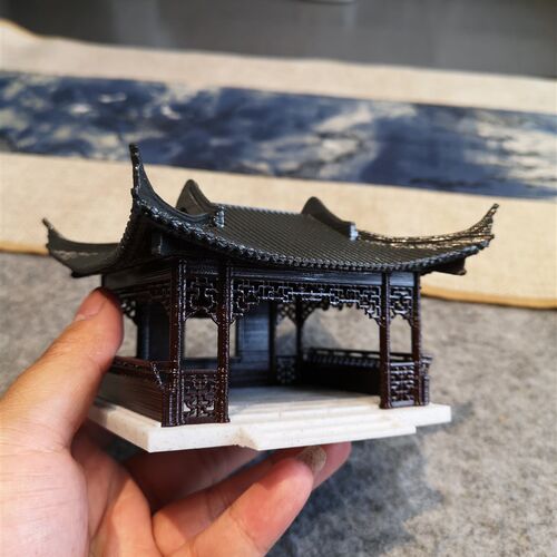 钰书房古建模型苏州园林假山盆景微景观吸水石造景装饰绣绮亭手办