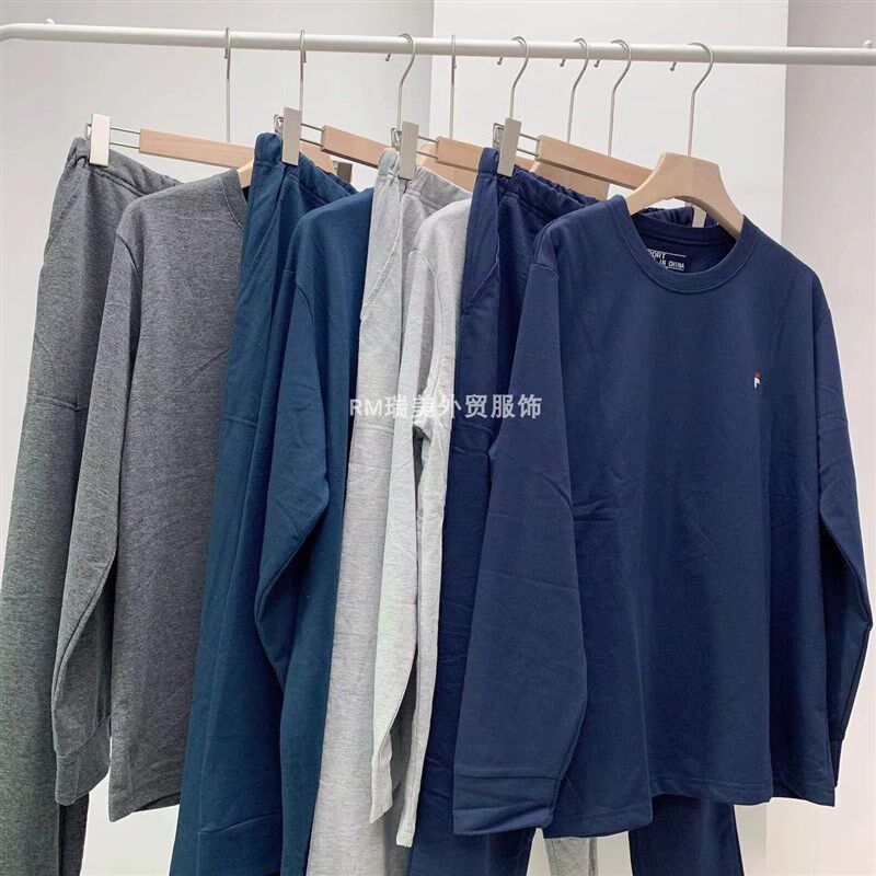 外贸日单男家居服套装睡衣睡裤毛圈卫衣卫裤秋冬新款亲子情侣套装