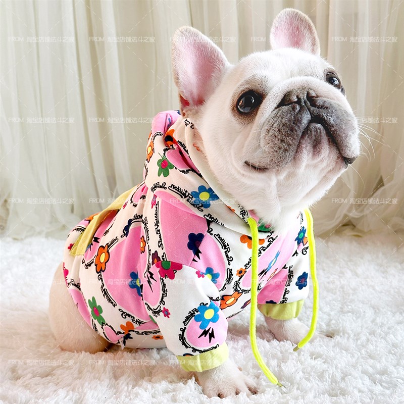 法斗衣服秋冬新品冬季加绒卫衣连帽加厚短体斗牛犬胖狗棉卡通可爱