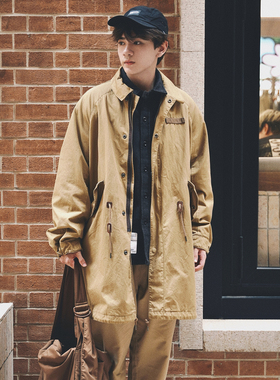 foundry25aw重磅水洗做旧宽松日系M51翻领鱼尾大衣长款风衣夹克男