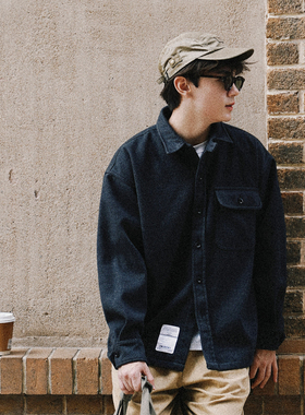 foundry 25AW日系重磅宽松简约百搭落肩口袋立绒面料长袖衬衫夹克