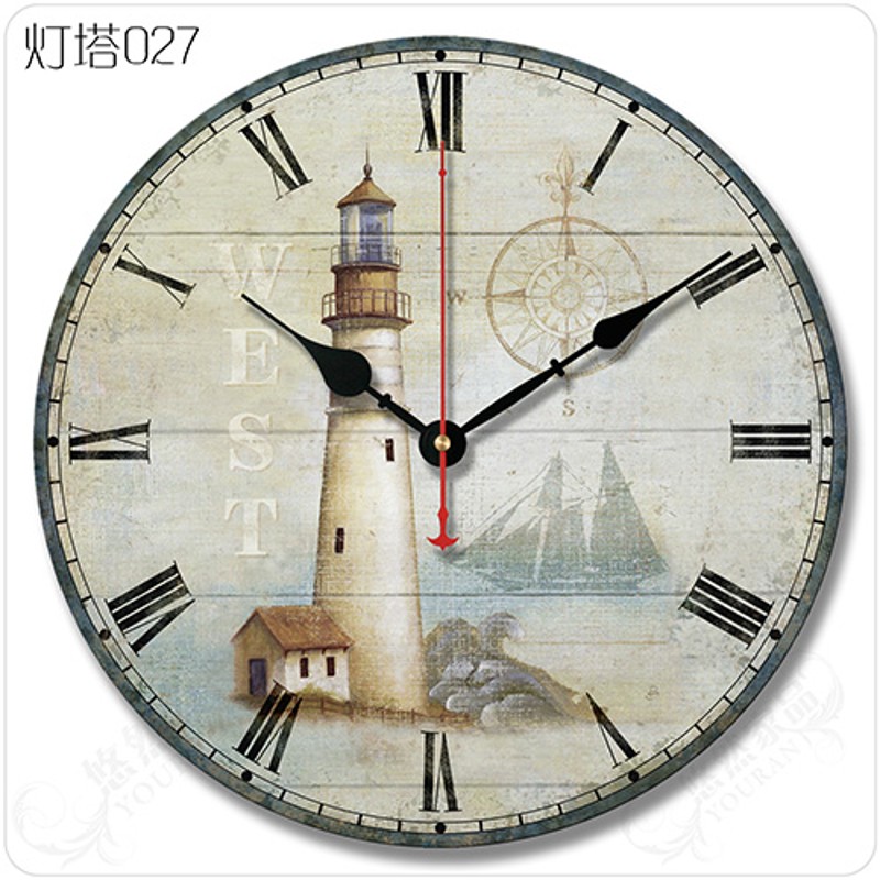 地中海欧式乡园家居客厅创意装饰静音石英挂钟表灯.塔太阳机芯