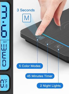 闹202510W手机无线台灯可调示24光带显屏万年历钟小夜灯充护眼