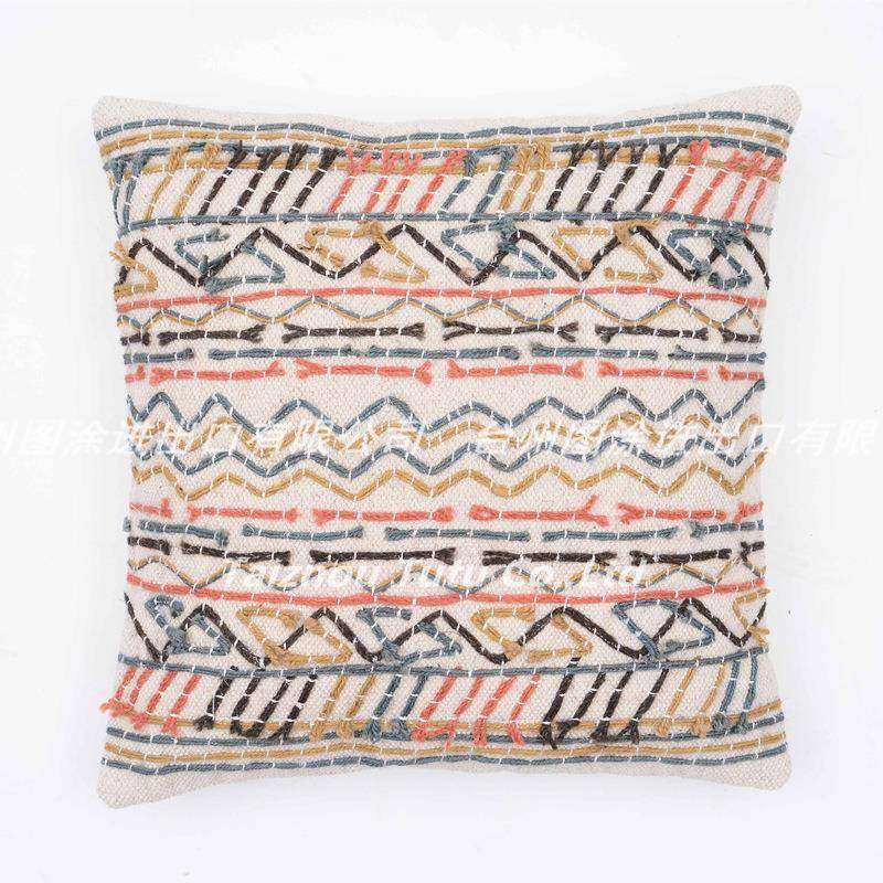 哥手摩洛风格工抱枕印度进口几体何TT-52线条羊毛编织立靠垫酒店